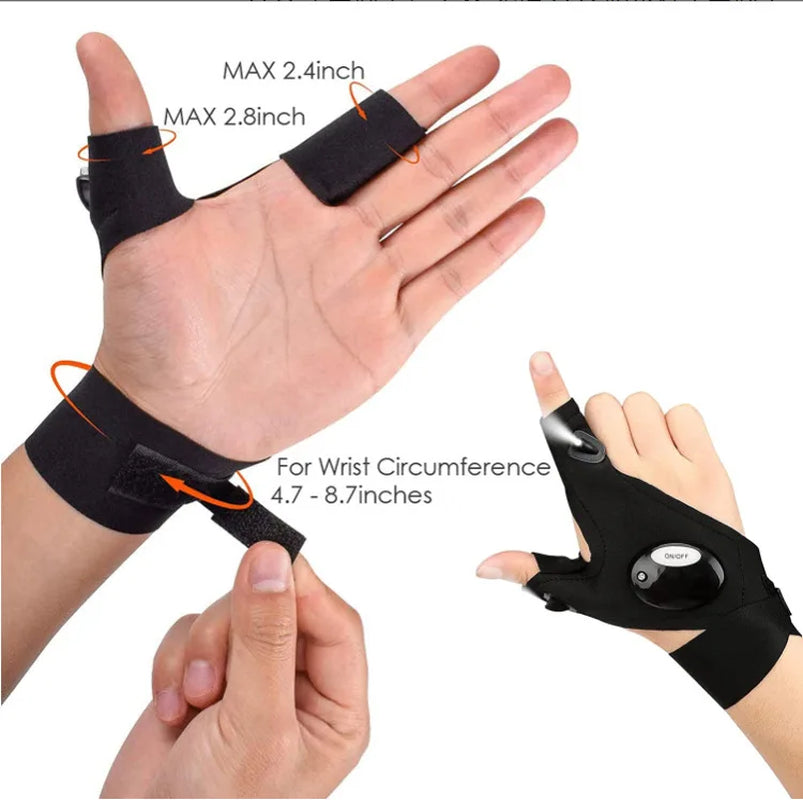 Fingerless LED Glove Flashlight Waterproof Gloves Torch Outdoor Gear Night Light Fishing Camping Hiking Survival Light Tool