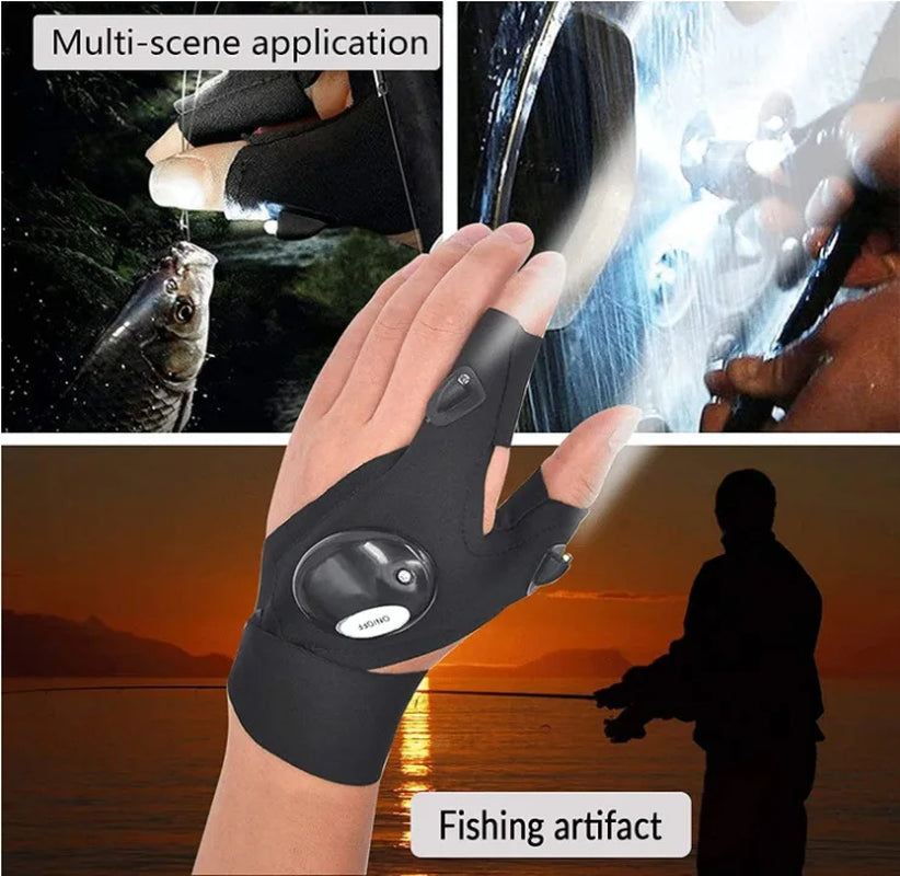 Fingerless LED Glove Flashlight Waterproof Gloves Torch Outdoor Gear Night Light Fishing Camping Hiking Survival Light Tool
