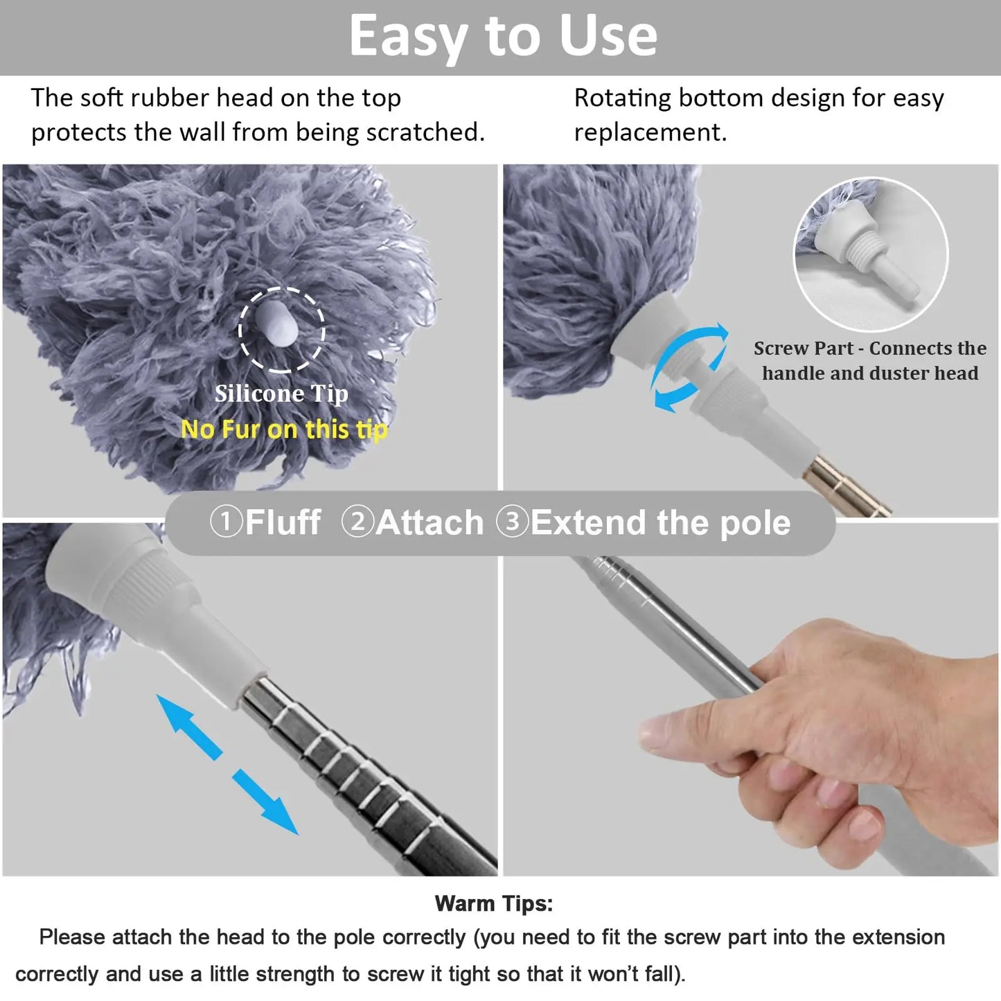 Adjustable Bendable Microfiber Duster Washable Reusable Cleaning Tool for High Ceilings Furniture and Cars Dusters for Cleaning