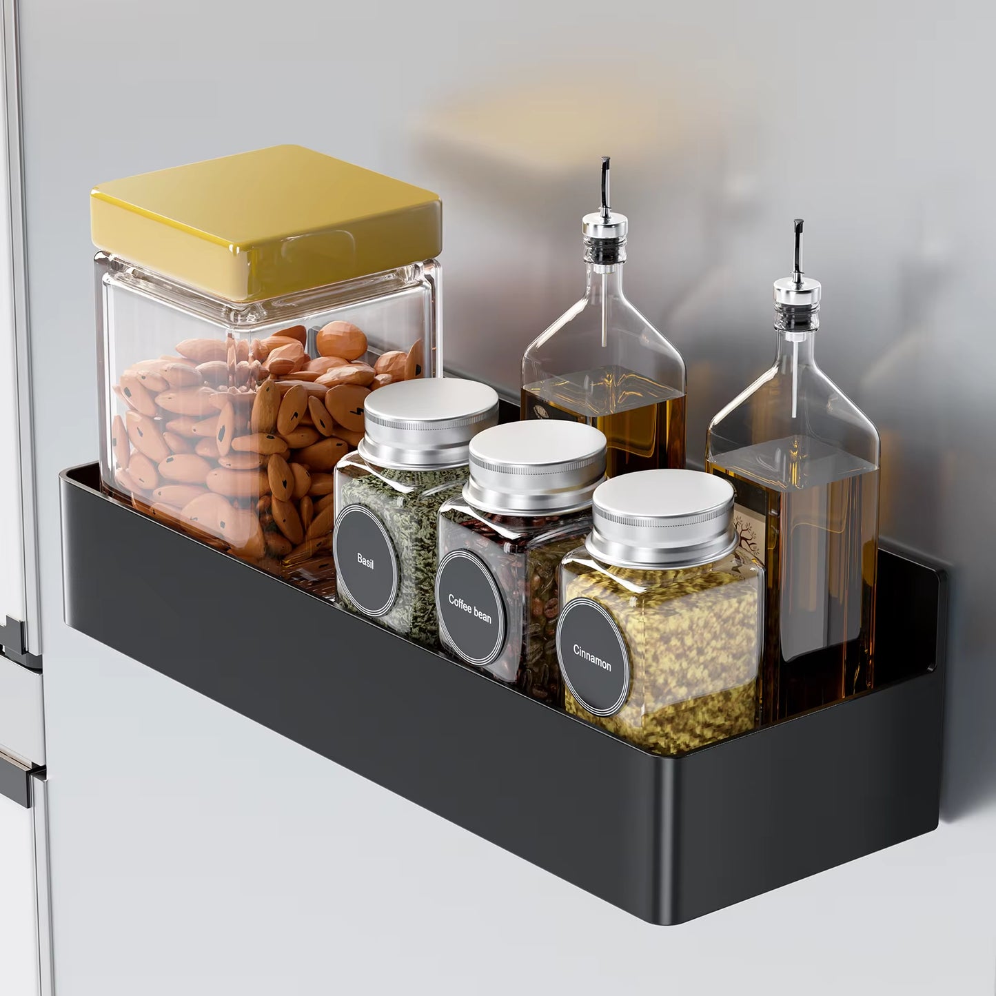 Magnetic Fridge Shelves Black White Spice Storage Rack Space Saving for Cabinet on the Side of Refrigerator Kitchen Organizer