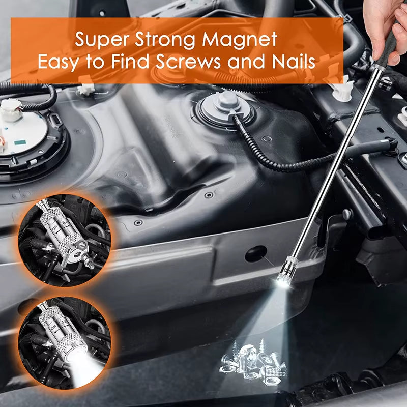 Magnetic Telescopic Pick-Up Tools Grip LED Light Adjustable Extendable Long Reach Pen Handy Tool for Picking up Screws Nuts Bolt